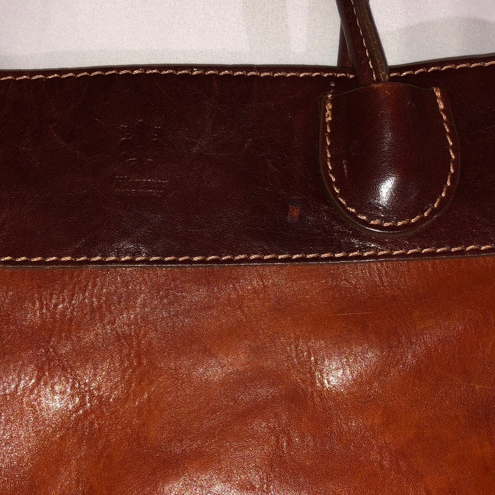 PRICED TO MOVE Florence Italian Leather Two-Tone Brown Tote Bag - Picture 12 of 13
